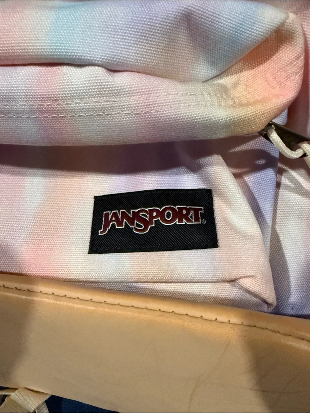 Jansport Pastel Rainbow Tie-Dye Backpack with Cream Trim